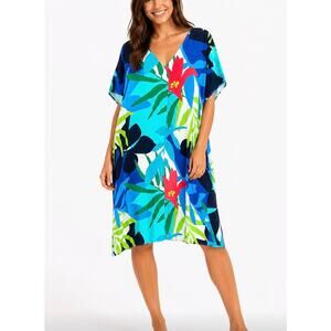 Tommy Bahama Tropical Floral Caftan Cover Up Dress L/XL Resort Vacation